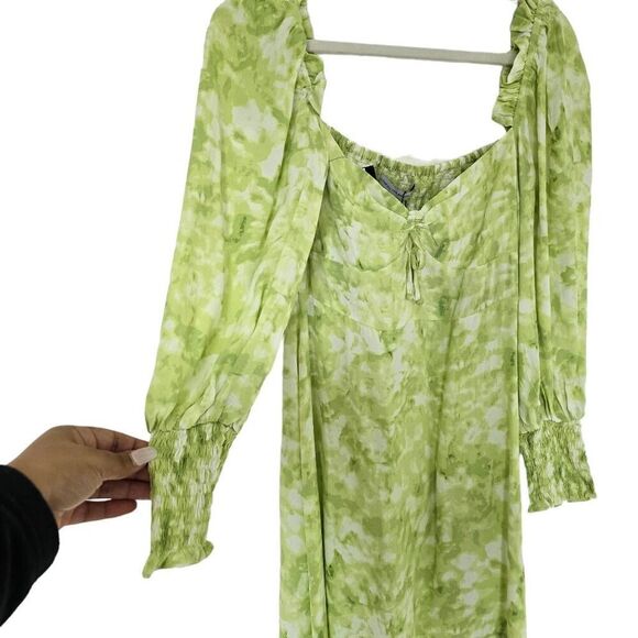 Faithfull The Brand Mini Dress Women's Size 6 Green White Tie Dye Long Sleeve - Picture 9 of 14